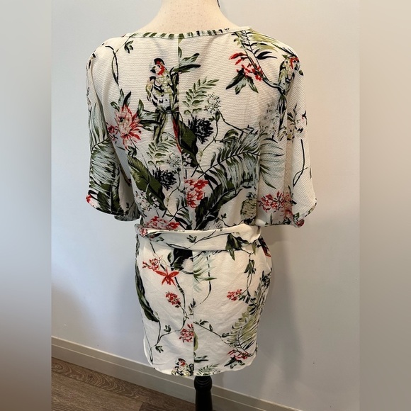 Amanda Green Jungle Bird Floral Leaf Print Top  Blouse Tunic Style with Belt XL - Picture 8 of 10